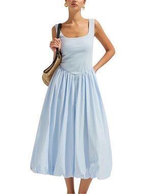 Commense Powder Blue Cotton Backless Sleeveless Midi Dress Small NWT